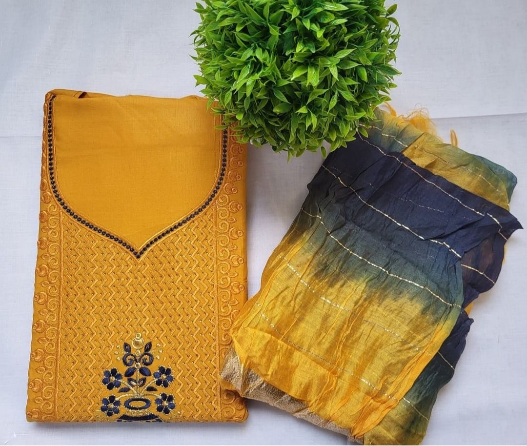 Cotton suit with double color dupatta