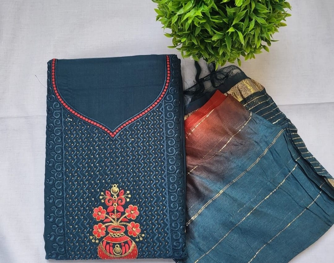 Cotton suit with double color dupatta